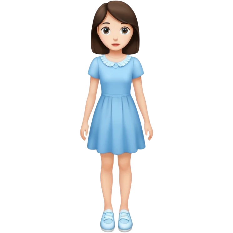 Brunette girl in light blue dress, white shoes emoji