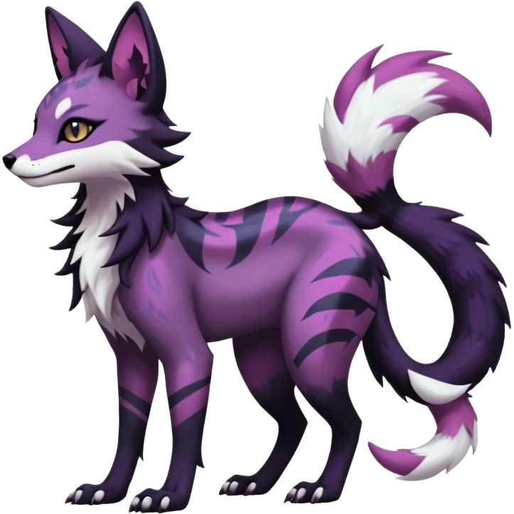 Kawaii dark black purplish blackish edgy fantasy ethereal feline-vernid-sergal-monster-furret-Lycanroc-umbreon-fursona animal creature full body with intricate markings  emoji