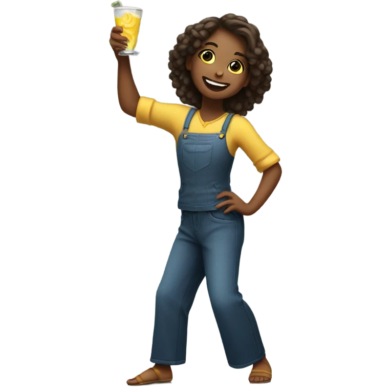A girl dancing with a drink in hand emoji