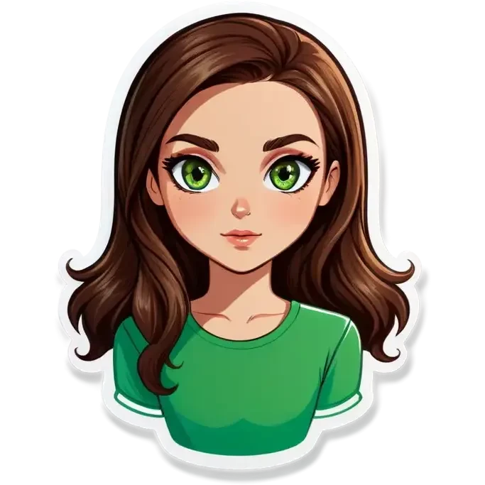 white girl, brunette hair, green eyes emoji