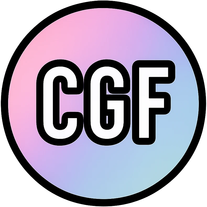 Discord emoji for a server with 'CGF' in white with a pastel gradient fill or shadow, minimal and stylish, transparent background, 128x128 emoji
