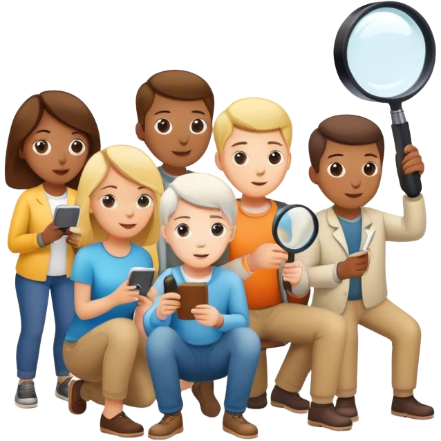 many \white people, searching, hobbies, interests, magnifying glass, users, explore, activities, find, discovery, passion, pursuit emoji