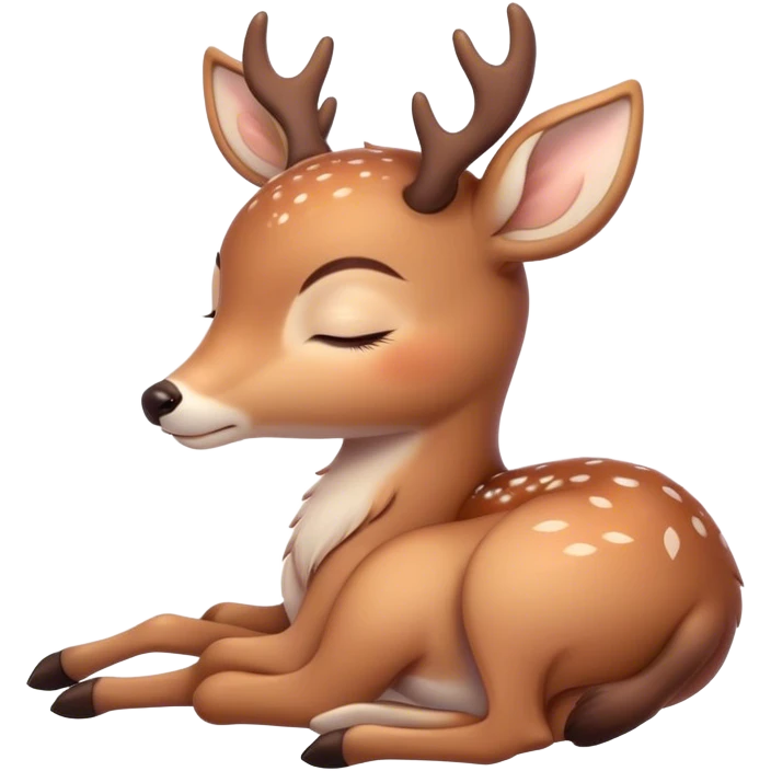 Meme-Worthy Cute Sleeping Deer Portrait Emoji, Head resting peacefully with a contented smile, showcasing a delicate, slender build and a luxuriously soft coat, eyes shut in a serene, restful nap, Simplified yet hilariously adorable features, highly detailed, glowing with a soft, drowsy light, high shine, relaxed and utterly lovable, stylized with an air of playful laziness, bright and heartwarming, soft glowing outline, capturing the essence of a comically sleepy deer, so meme-worthy it feels like it could instantly become the next viral sensation of adorable woodland slumber! emoji