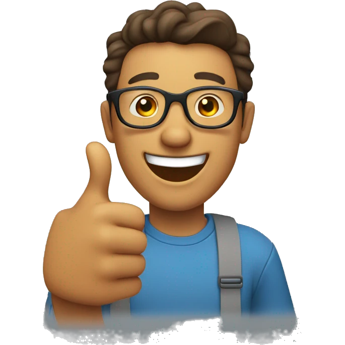 A man with glasses smiling broadly as he raises his thumb in a sign of joy and confidence. His glasses shine with flashes of happiness in the gif. emoji