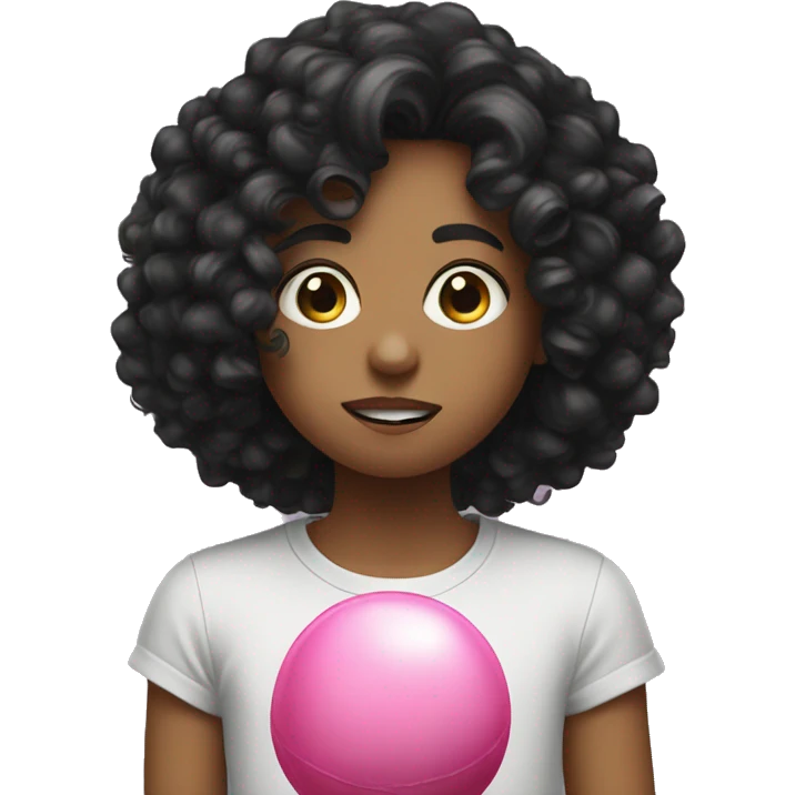 white teen with black curly hair blowing bubblegum emoji