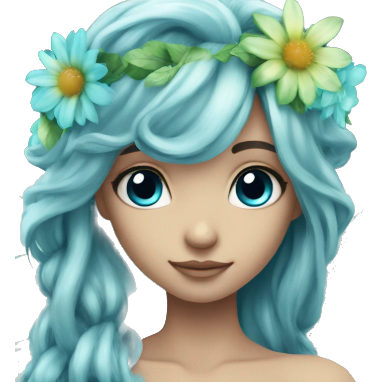 Beautiful, flower, fairy, blue, turqoise, silver, long hair, big wings emoji