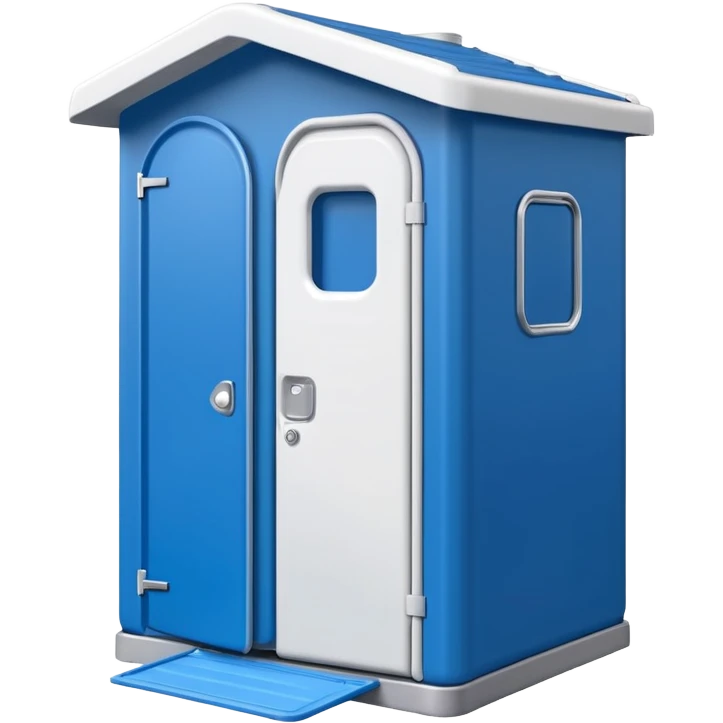 portable toilet portaloo blue with white roof door slightly open fun approachable apple emoji style emoji