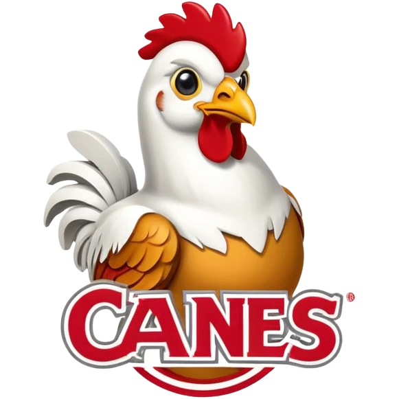 Raising Canes logo with chicken mascot emoji
