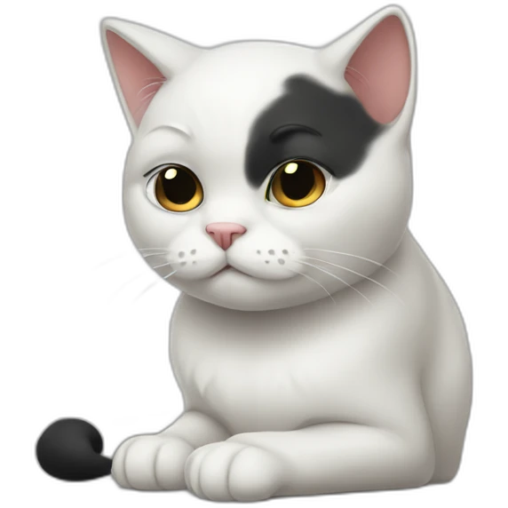 Ashamed blushing white cat with one black ear emoji