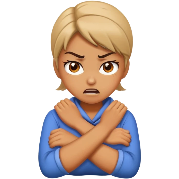 a girl crossing her arms around her neck while angry emoji
