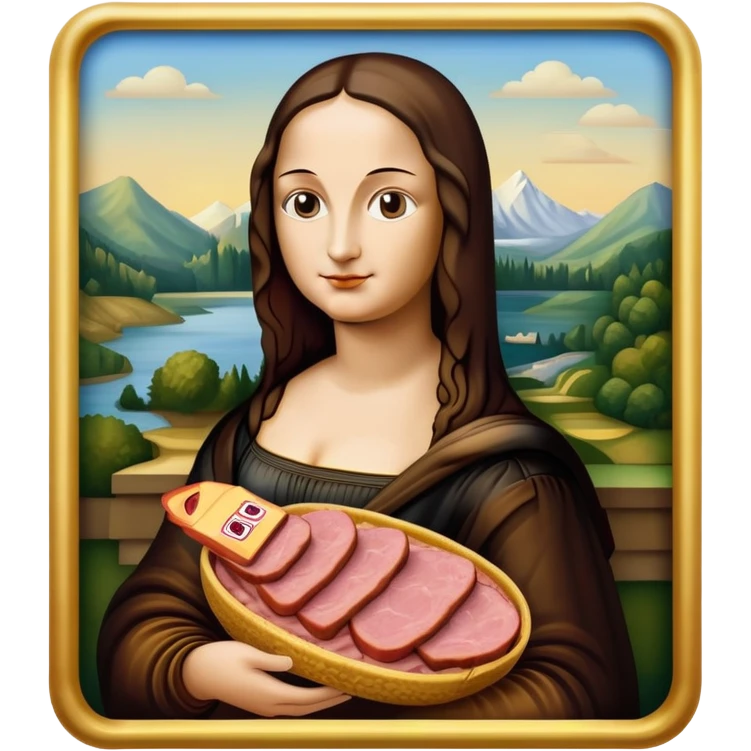  mona lisa with SPAM MEAT renaissance landscape emoji