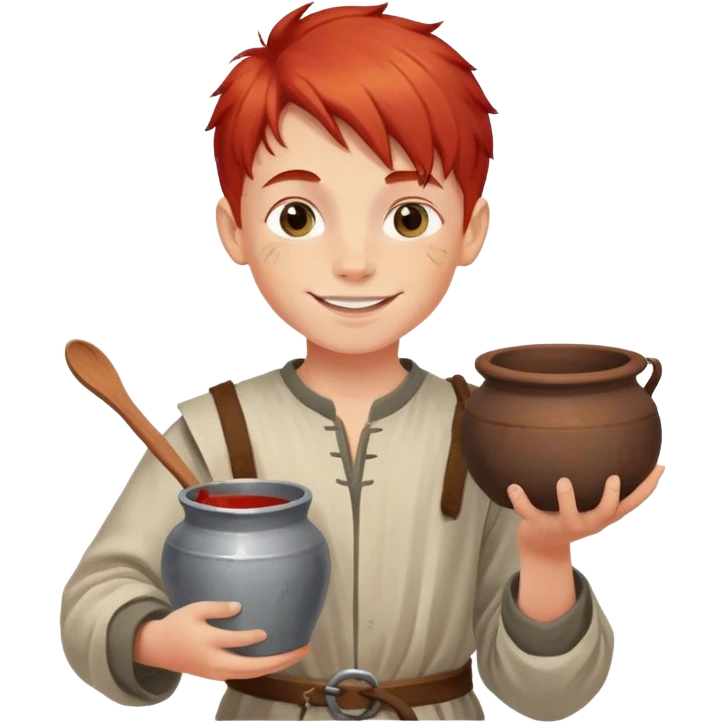 smiling painter boy 14th century with red hair and pot of paint emoji