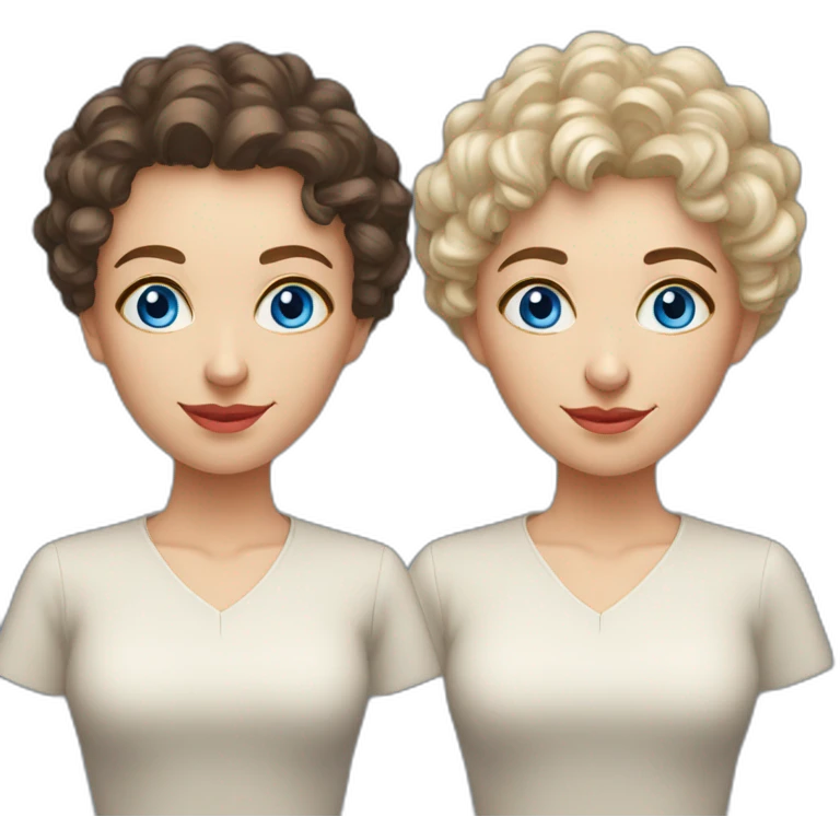 Russian middle aged sister twins with blue eyes and very short curly hair teachers emoji