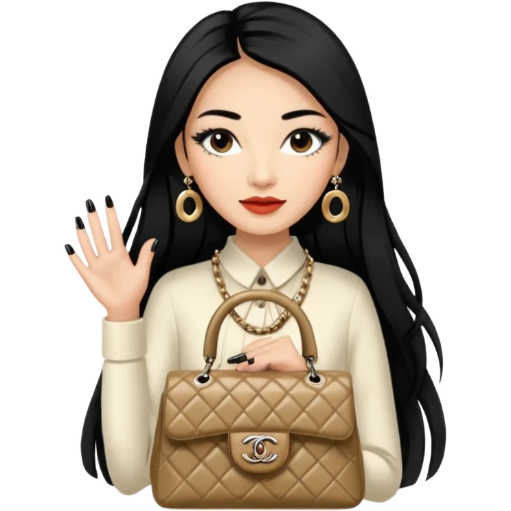on est à Dubaï une chinoise avec des très très très beaux ongles et des très très très long  faux cils avec des sacs Chanel et un vêtement Chanel emoji