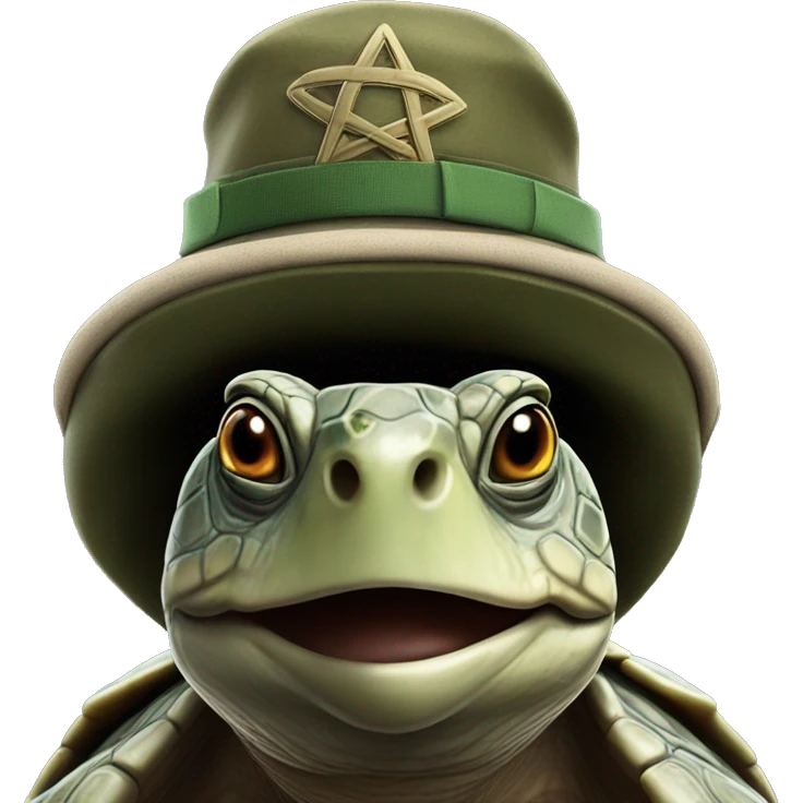 photorealistic military turtle in a jewish hat emoji