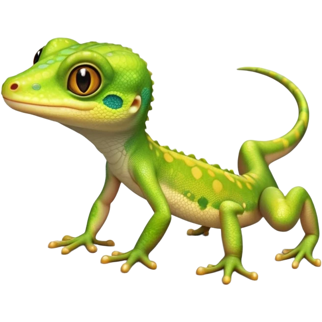 cinematic-cute-realistic gecko-portrait-emoji,-head-tilted-playfully-and-inquisitively,-featuring-a-small,-charming-body-with-smooth,-vividly-patterned-scales,-bright,-sparkling-eyes-and-delicate,-sticky-toe-pads,-simplified-yet-irresistibly-adorable emoji
