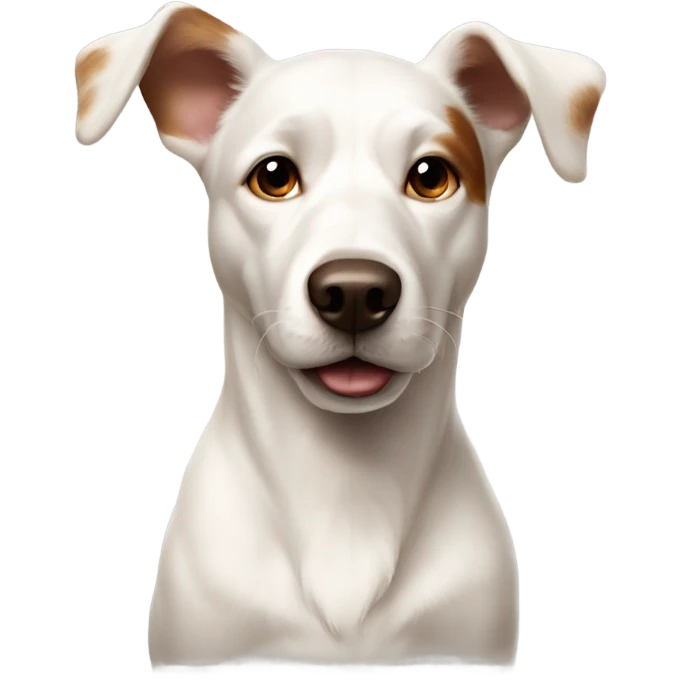 Realistic white dog big ears brown spot on head emoji