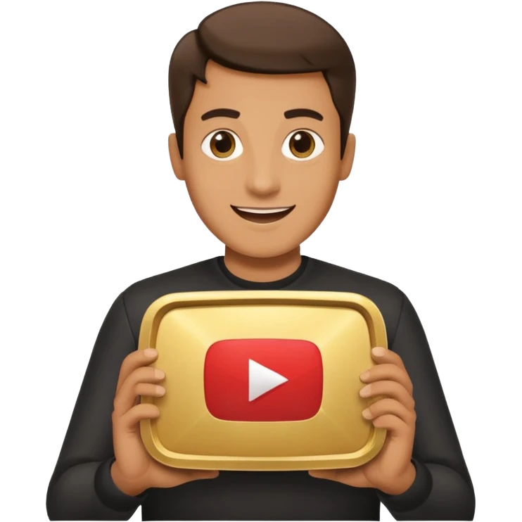 a happy man holding youtube golden play button emoji