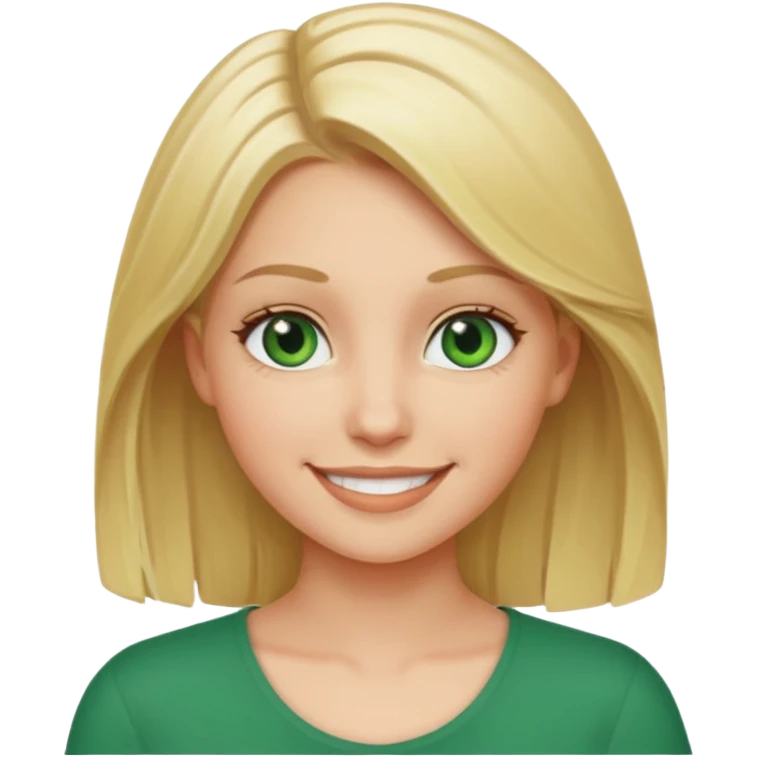 White girl with blonde shoulder length hair and green eyes emoji
