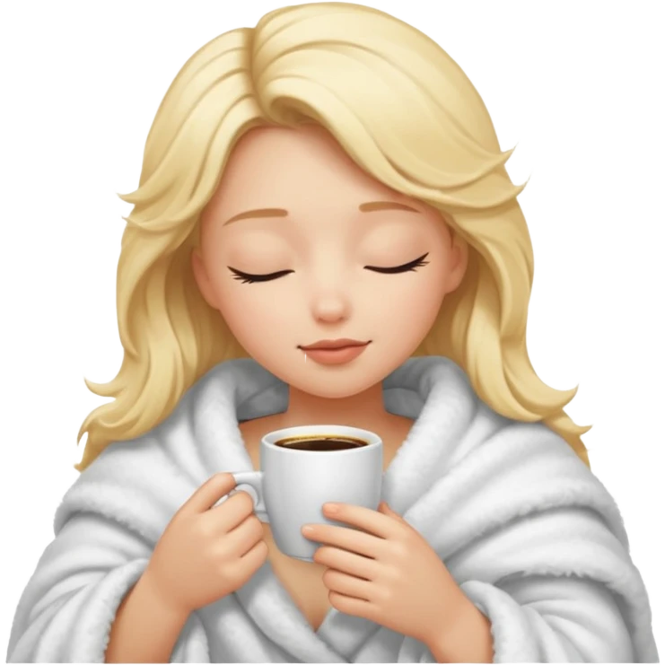 Blonde girl inside a blanket sipping coffee eyes closed emoji
