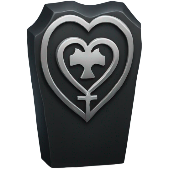 a black tombstone with the inscriptions in silver R. i. p. and a silver heart in the center emoji