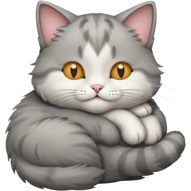 1 grey and white small cat with its eyes closed lying down leaning on its elbow with its paw curled under his head holding it up emoji