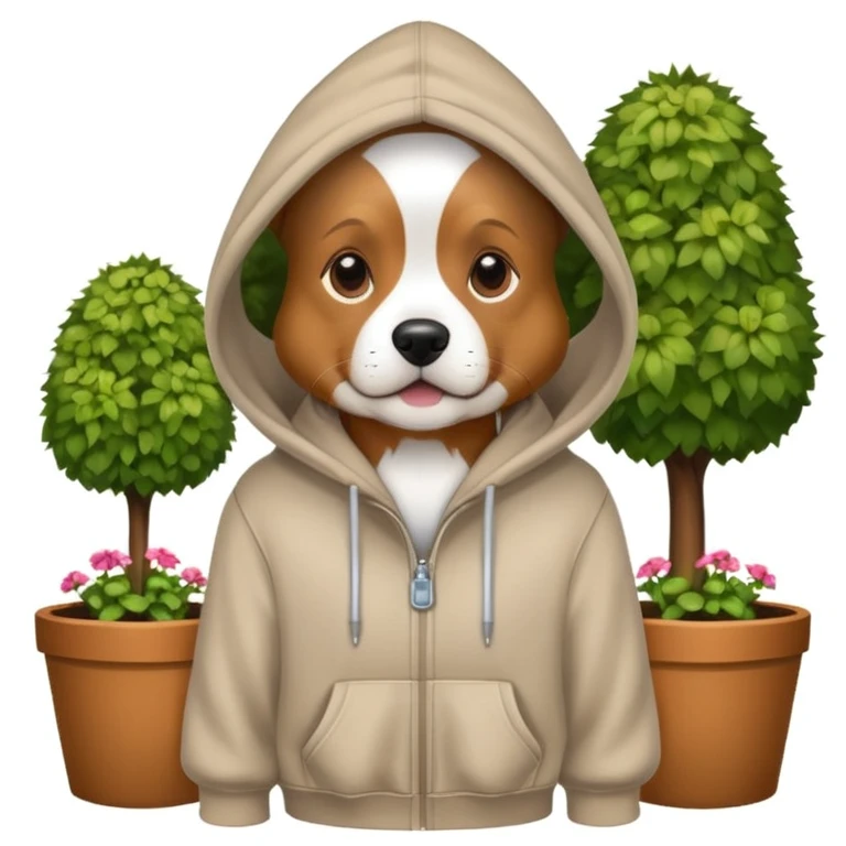 dog in a hoodie, garden background emoji