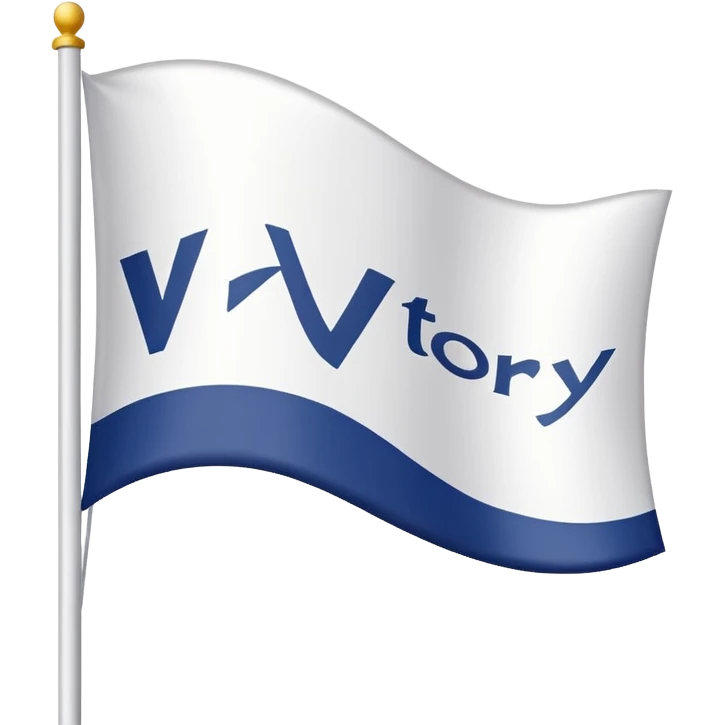 a white waving flag with the word 'Victory' on it. emoji