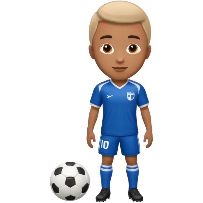 Apple iOS emoji style soccer player standing, front view, glossy 3D, stadium lights emoji
