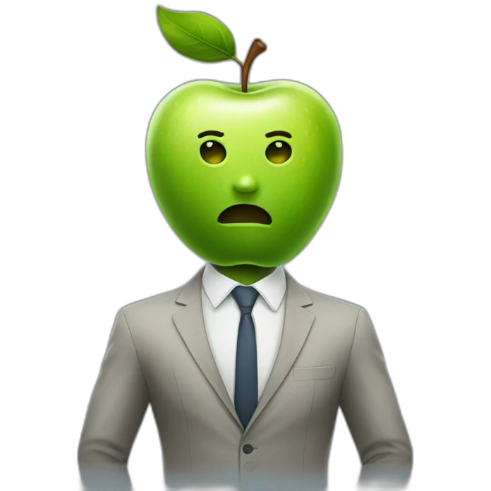Apple with realistic human face and body wearing suit  emoji