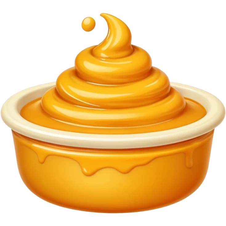 small swirl or dollop of rich yellow-orange sauce with creamy velvety texture, warm golden tones, glossy surface with subtle ridges and soft peaks, suggesting depth and spice, soft lighting, subtle shadows, emoji scale emoji