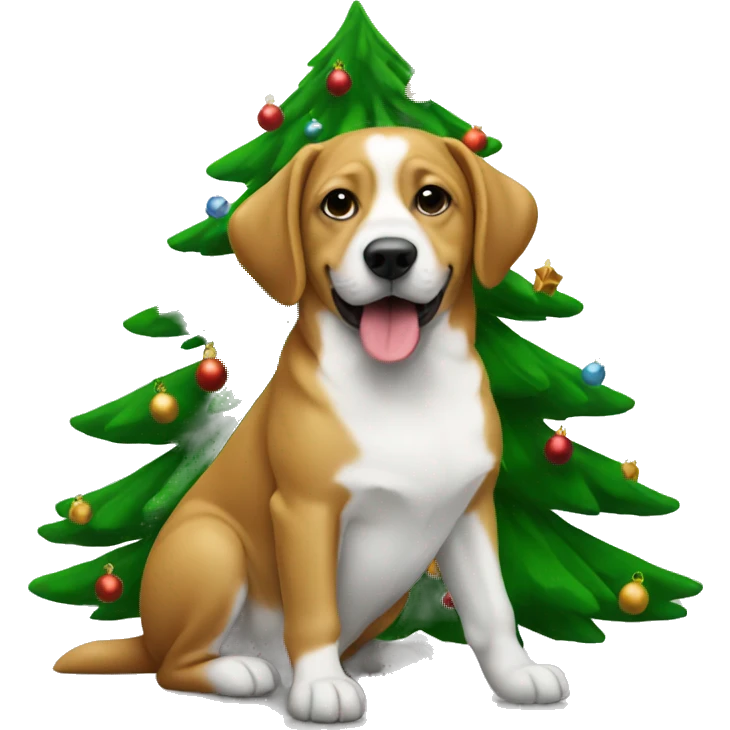 Christmas tree with dog behind it emoji