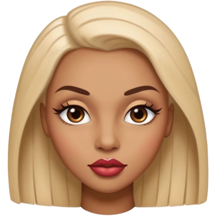 Glamourous, light brown skin tone, very beautiful woman, with big plump lips, long long lashes, with shaved head on the side and brown eyes emoji