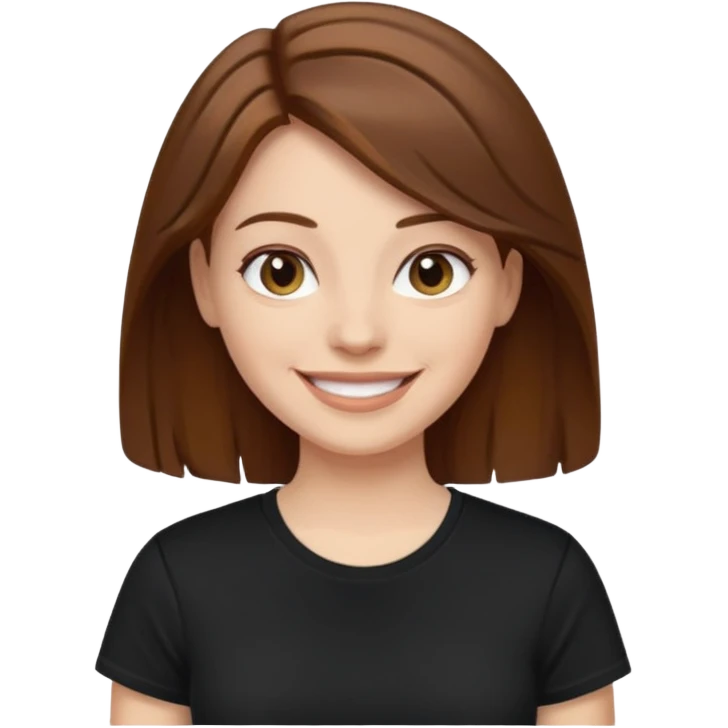 white woman emoji. Black t-shirt. Short and bround hair. smiling. transparent background. reference attached. emoji