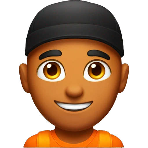 a male bodybuilder in an orange T-shirt, with a perfect face, orange eyes and a black and orange cap, depicted over his shoulders emoji
