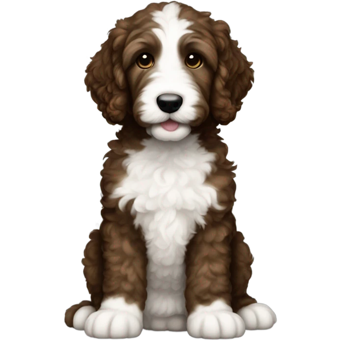dark brown goldendoodle puppy white nose and chest  emoji