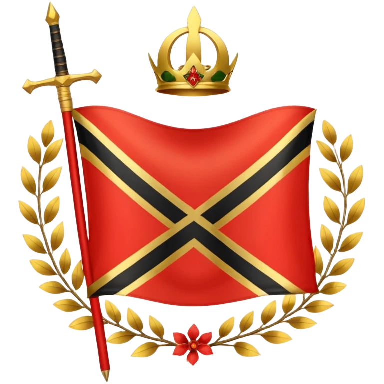 two red diagonal stripes black stripe flag with golden wreath and golden sword in center emoji