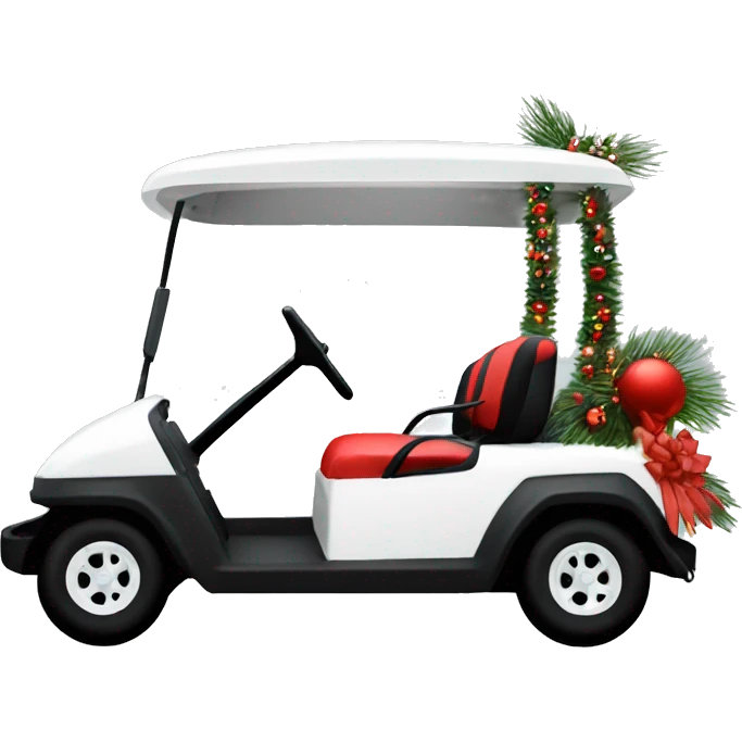 White 6 seat golf cart with holiday lights and Christmas decorations  emoji