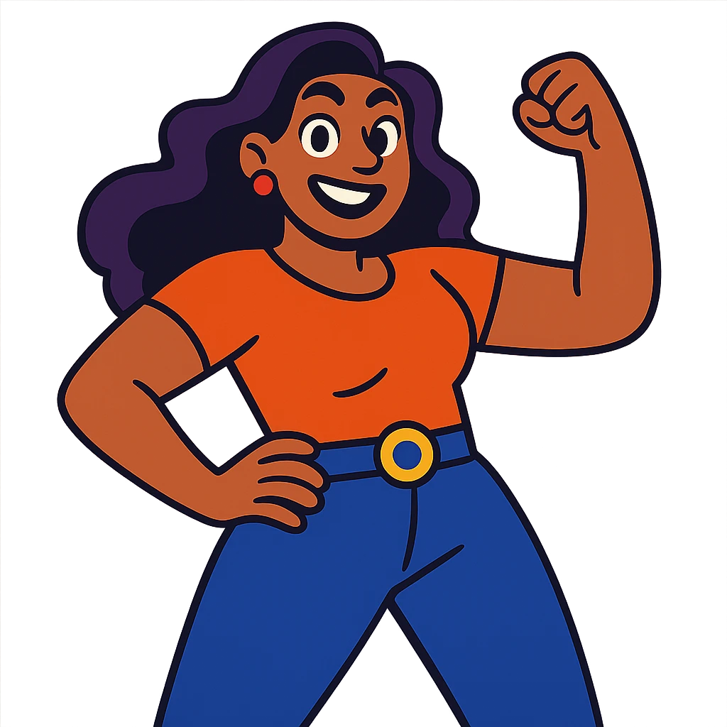 vibrant toon style empowered adult woman, playful pose emoji