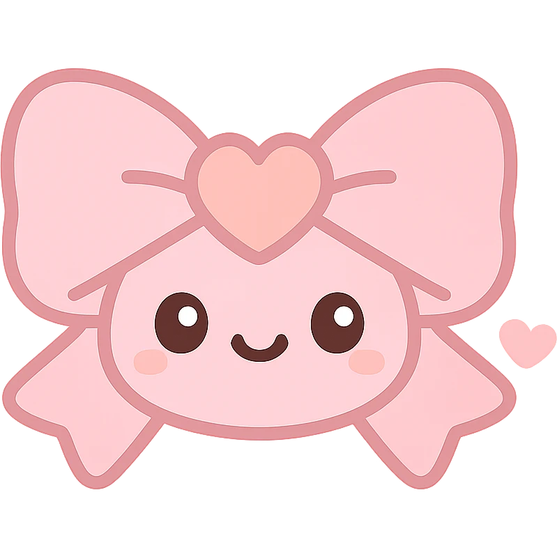 coquette style pink bow, heart in the center, pastel colors, girly and charming, kawaii style emoji
