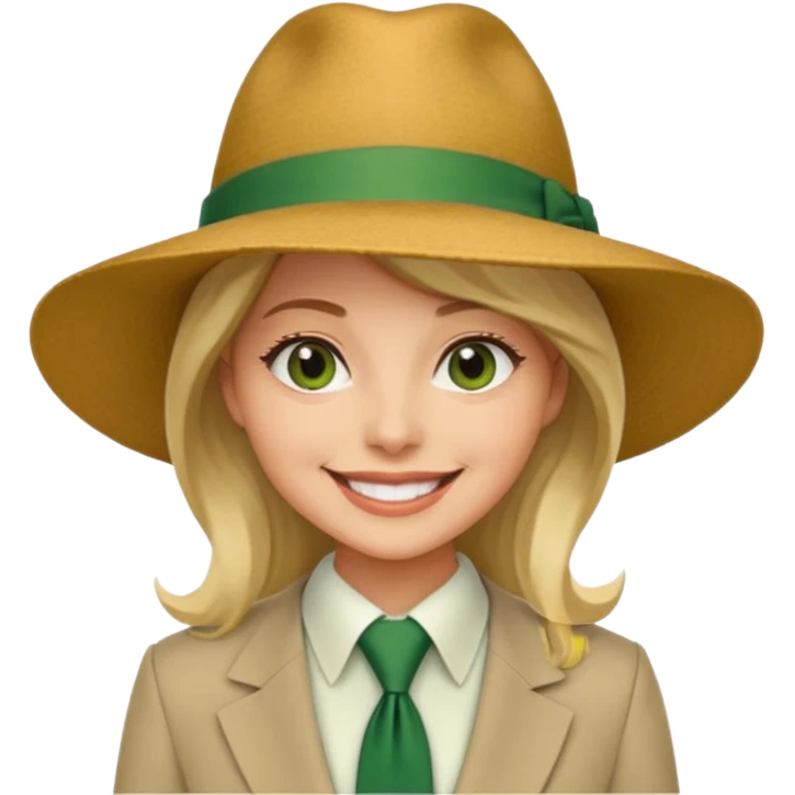 Woman in wide-brim hat & green tie emoji