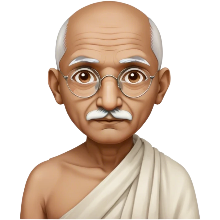 Cinematic Realistic Mahatma Gandhi Portrait Emoji, depicted as a humble, wise leader in simple attire with a serene determined expression, rendered with soft textures and warm natural lighting that captures his peaceful yet resolute spirit. emoji