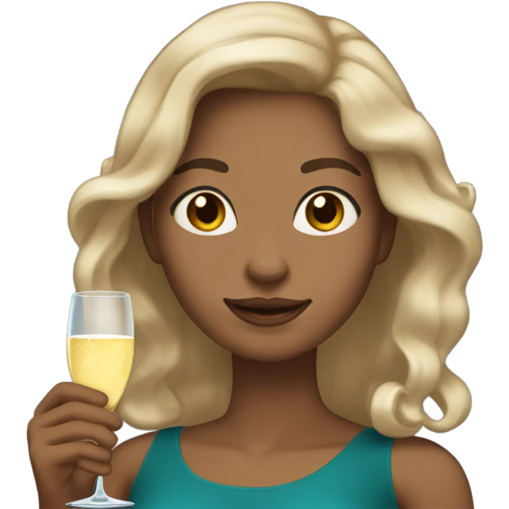 “Create an emoji of a woman with medium-toned skin, long wavy hair, holding a glass of champagne.” emoji