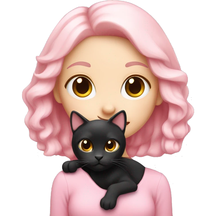 Cute white pink girly girl emoji holding black cat  emoji