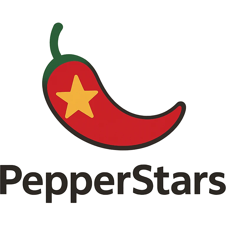 company logo PepperStars: red chili pepper with a golden star, modern style emoji