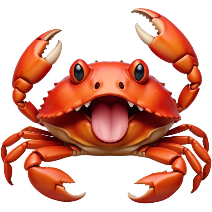 Cinematic Realistic Cute Yawning Crab Portrait Emoji, Head tilted slightly with a dramatic, wide-open yawn, showcasing a soft, textured red shell with a charming, naturally formed face and drooping features, rendered with realistic detail and warm, sandy light, high shine, relaxed yet expressive, styled with a dash of coastal charm, soft glowing outline, capturing the essence of a sleepy yet affectionate crab that appears ready to stretch out on the shore for a peaceful nap! emoji