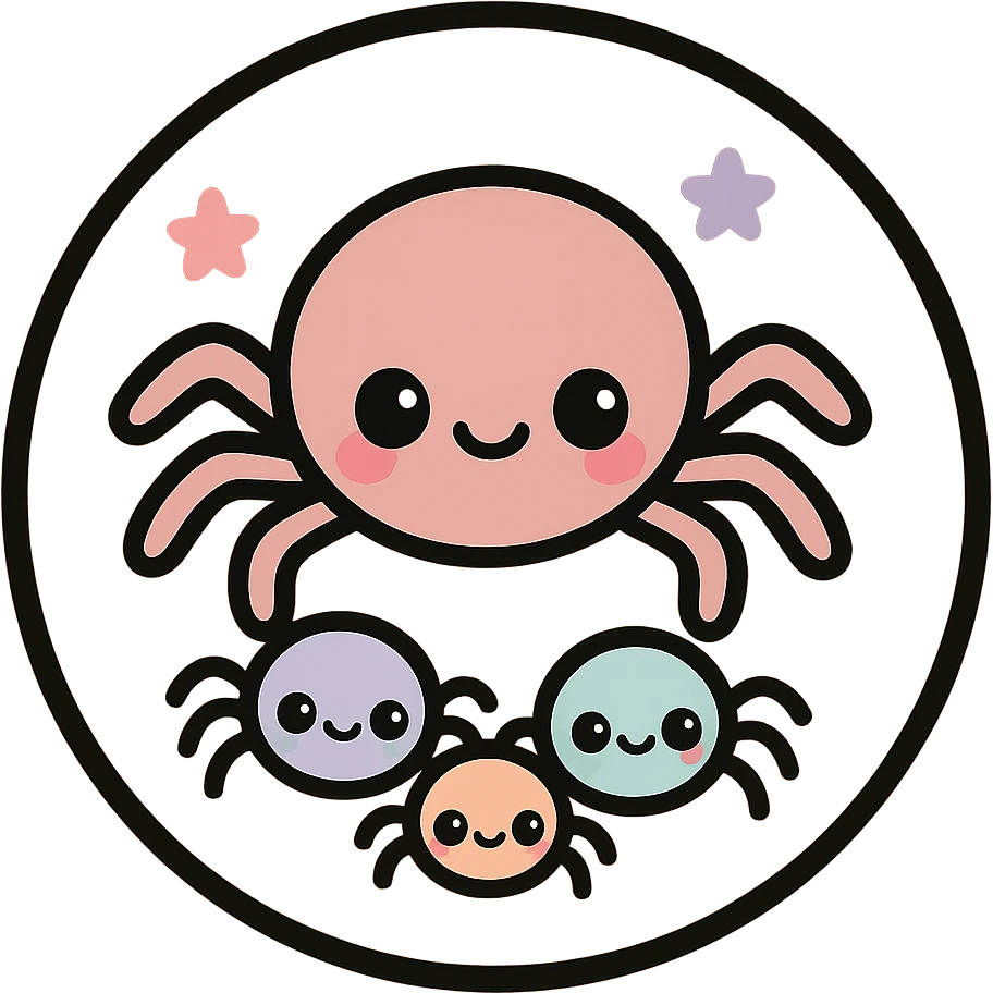 little alchemy style icon
subject: spider family
border: medium-black
shape: round, circular
background: white
style: full color fill with medium black outlining emoji
