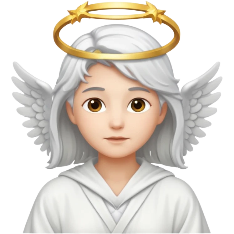 Angel with silver hair and glowing halo emoji