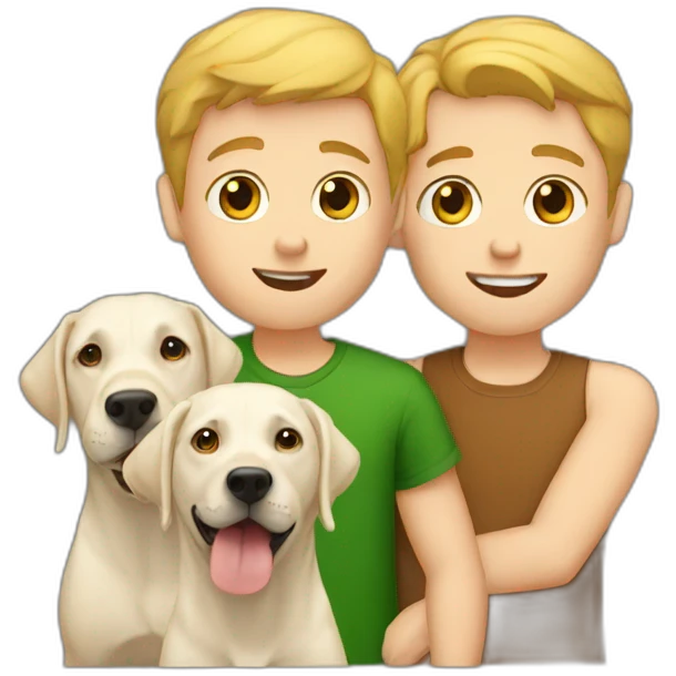 two white boys with labrador in the third place emoji