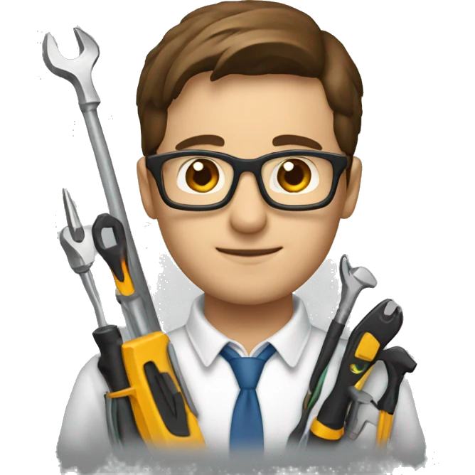 DevDps engineer with glasses and tools with brown hair emoji